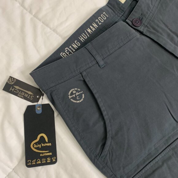 NWT Being Human Mens Charcoal Cargo Chinos - Picture 6 of 13